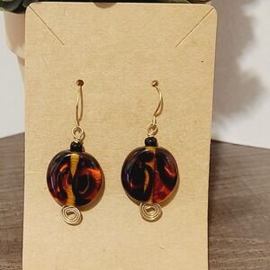 Tortoise Shell Earrings Amber Brown Gold Dangle Drop Earrings For Women